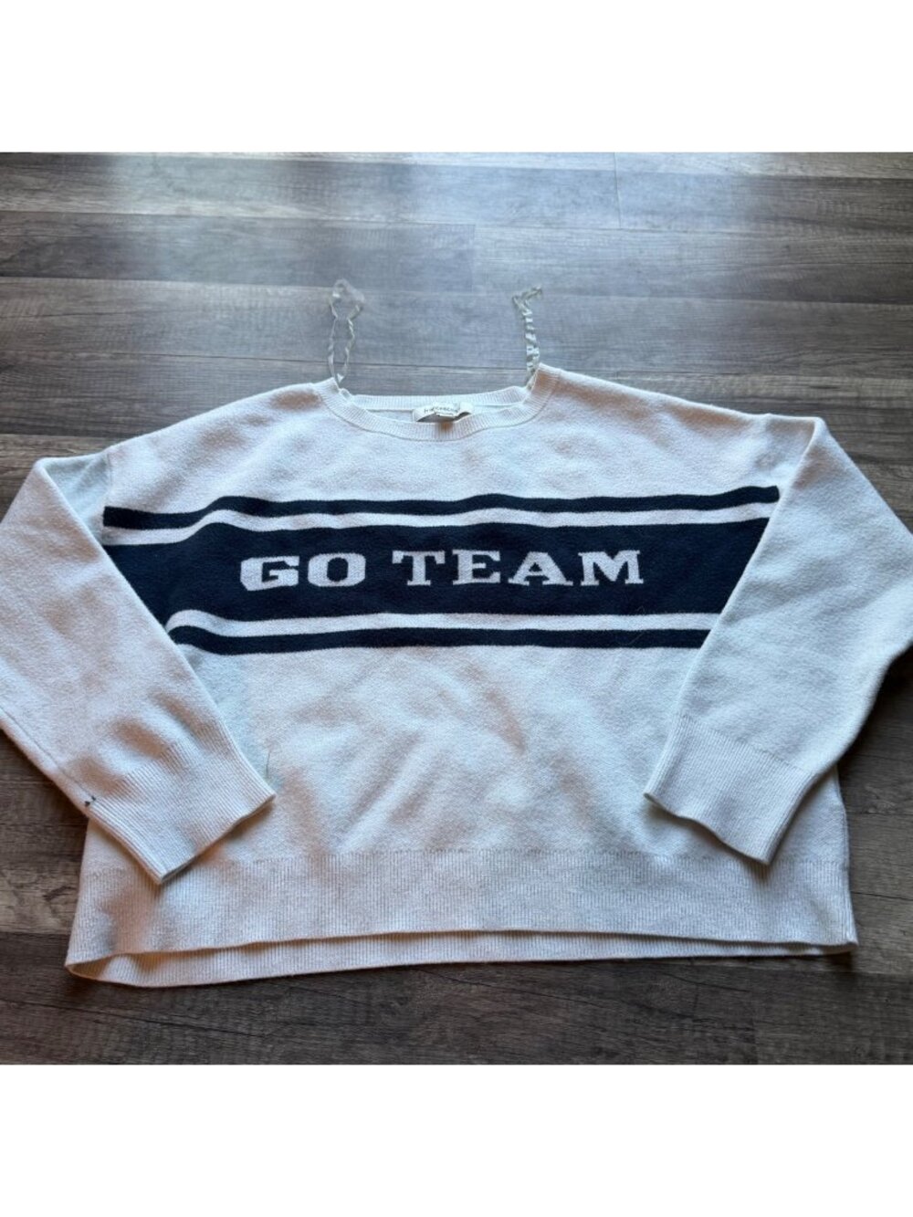 (BOGO 75% Off) Go Team Francescas White & Navy Striped Sweater - Size Small
